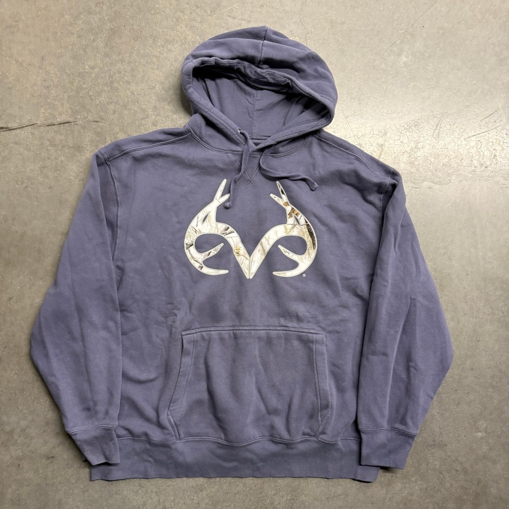 Realtree Mens XXL Camo Antler Logo Pullover Hoodie Blue Slate Sweatshirt